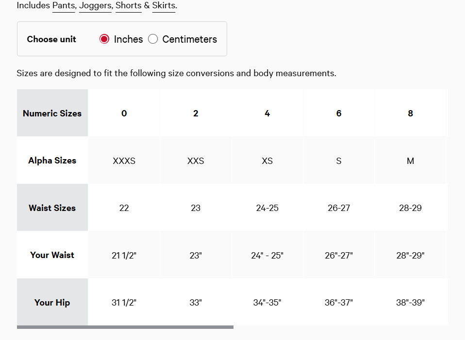 Lululemon Sizing Guide